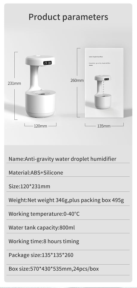 Water Drop Backflow Anti gravity Humidifier LED Time Display_7