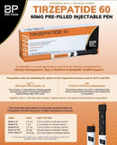BP Body Pharm Tirzepatide 60 pre-filled injectable pen packaging on an orange background